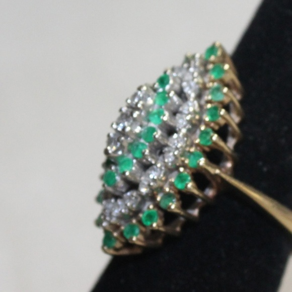 COPY - 14K Yellow Gold Diamond & Emerald Cluster Ring - Picture 2 of 4